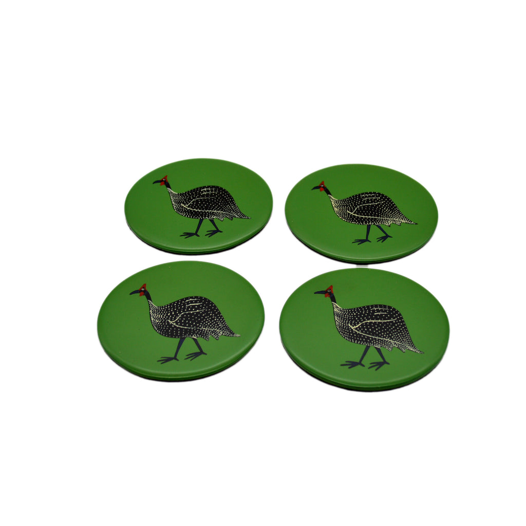 Coasters, Original Guinea Fowl on Avocado Green, Set of 4