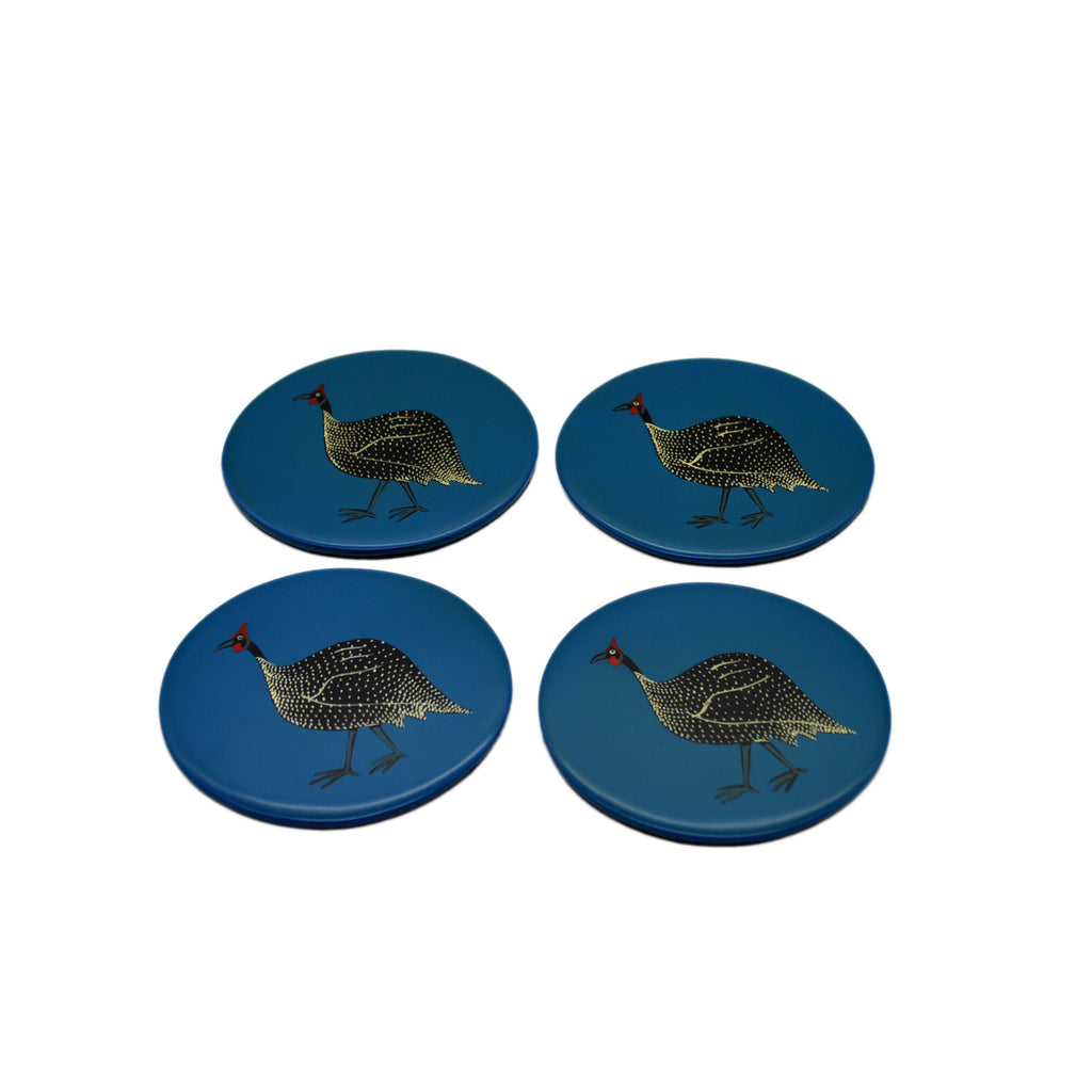 Coasters, Original Guinea Fowl on Blue, Set of 4