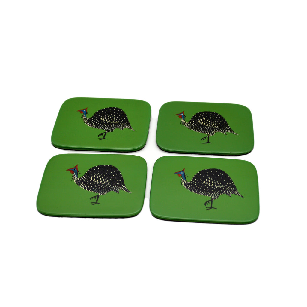 Coasters, Funky Guinea Fowl on Avocado, Set of 4