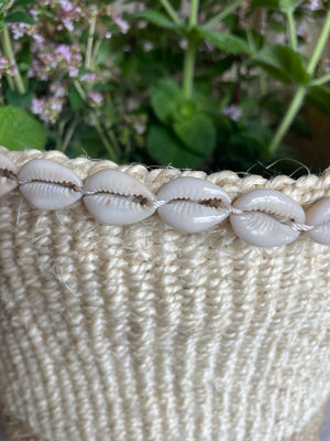 Sisal Basket Bin with Cowrie Shell Beading