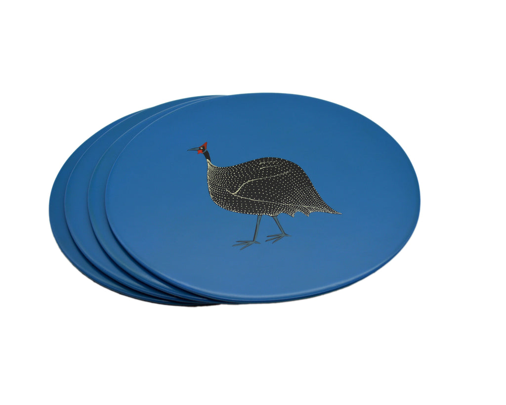 Table Mats, Original Guinea Fowl on Blue, Set of 4