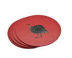 Table Mats, Original Guinea Fowl on Red, Set of 4