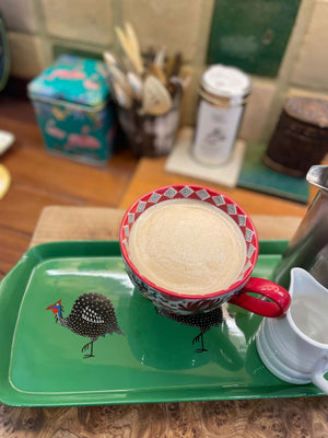 Mug Tray Hand Painted Funky Guinea Fowl on Green