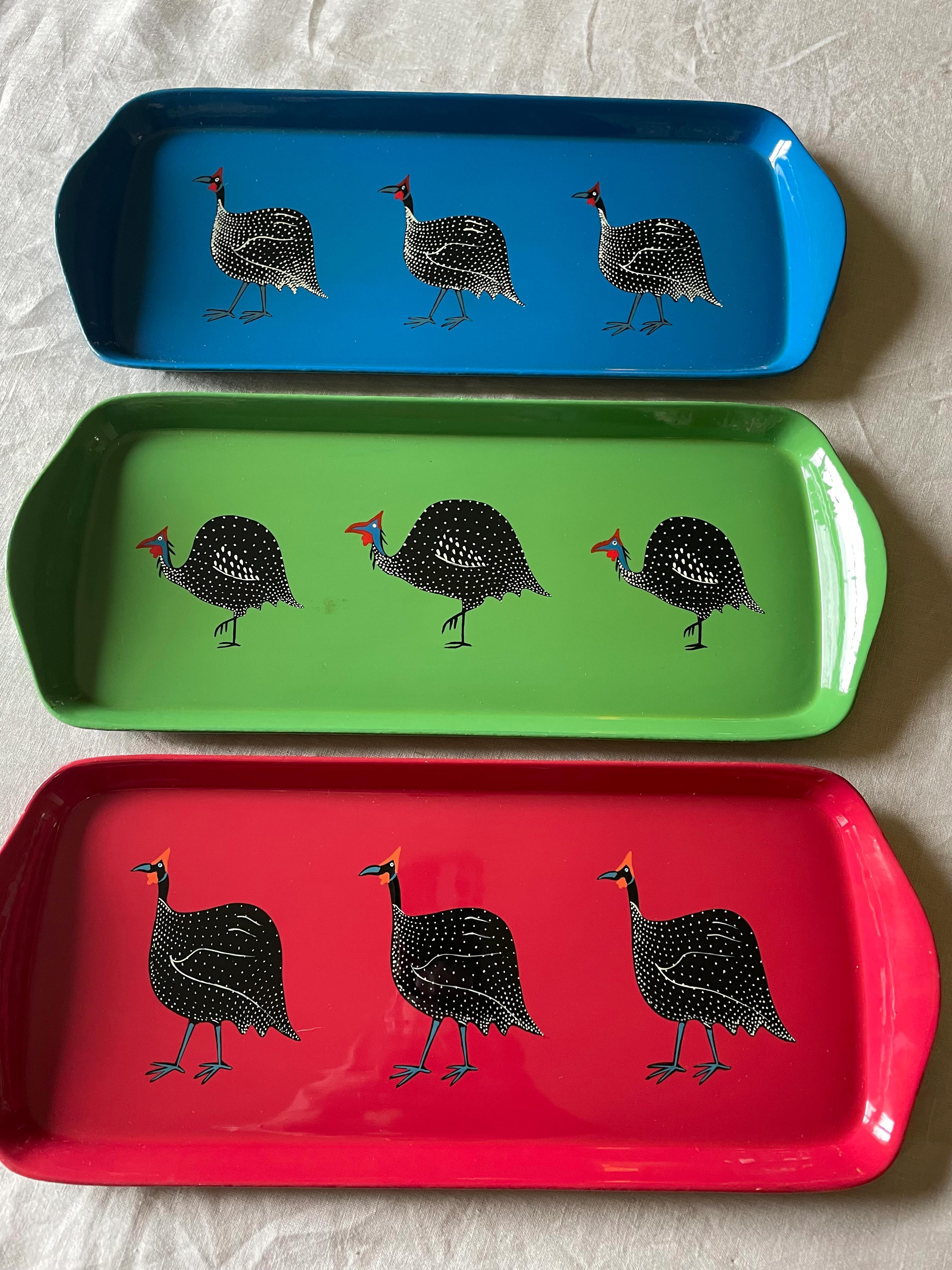 Mug Tray Hand Painted Funky Guinea Fowl on Green