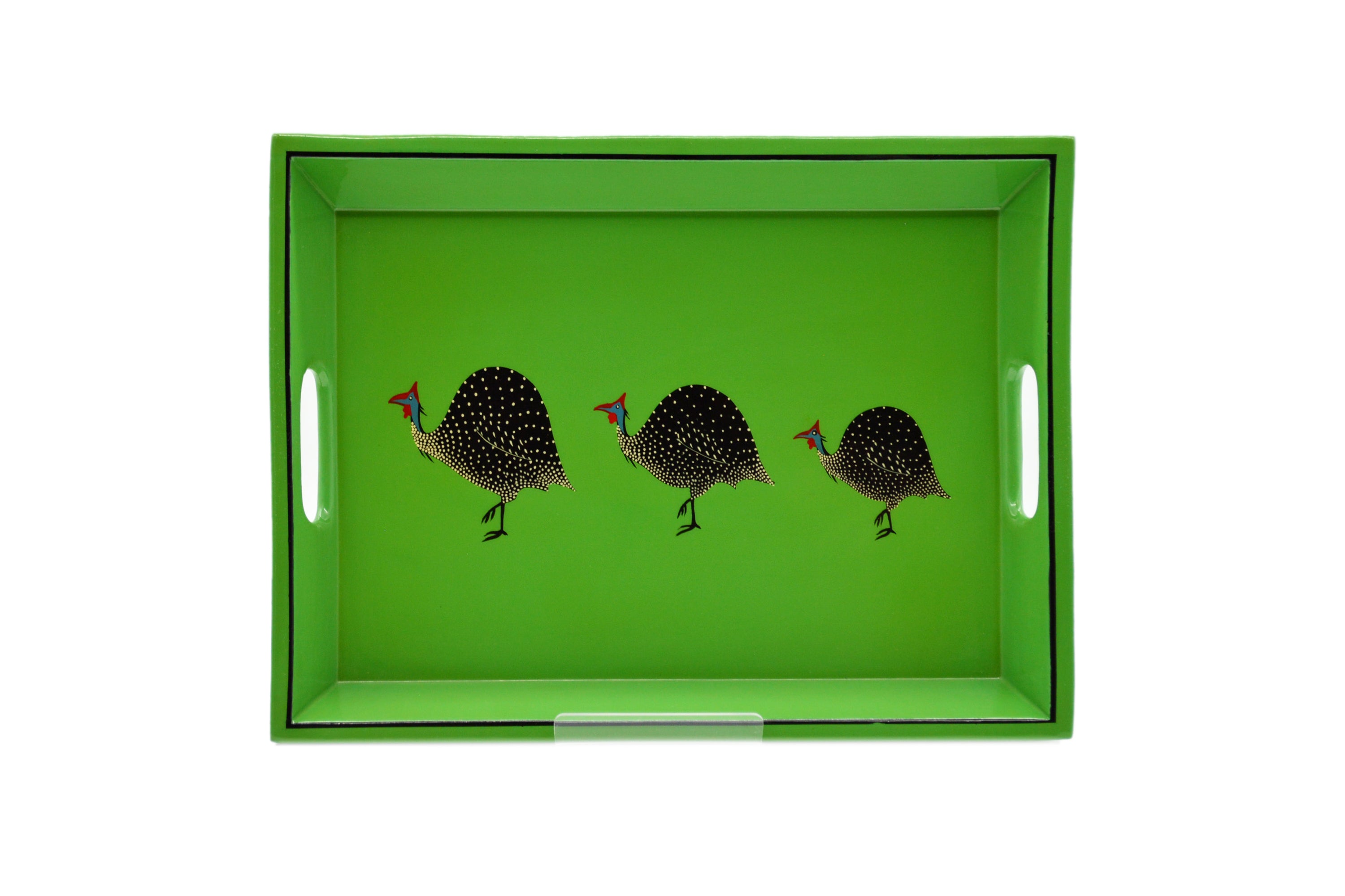 Drinks Tray Hand Painted Funky Guinea Fowl Avocado Green