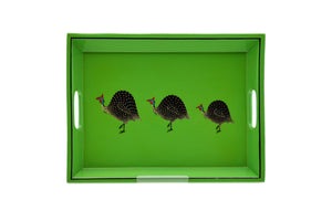 Drinks Tray Hand Painted Funky Guinea Fowl Avocado Green