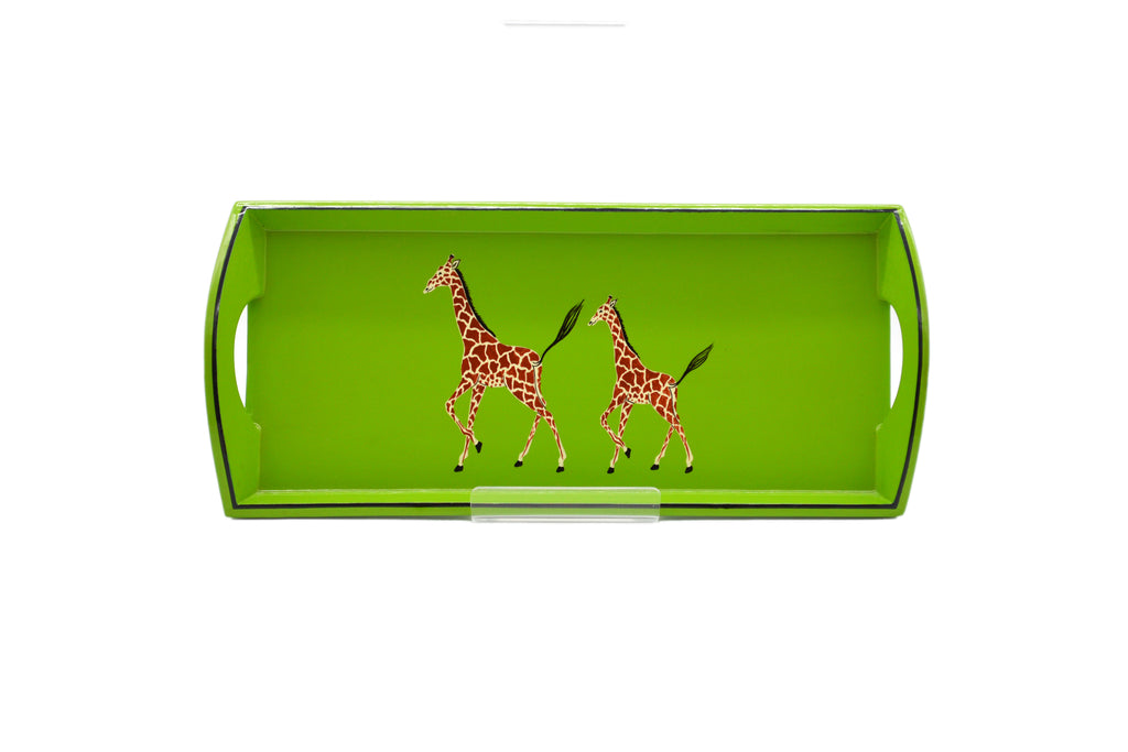 Small Drinks Tray Hand painted Giraffe on Lime Green