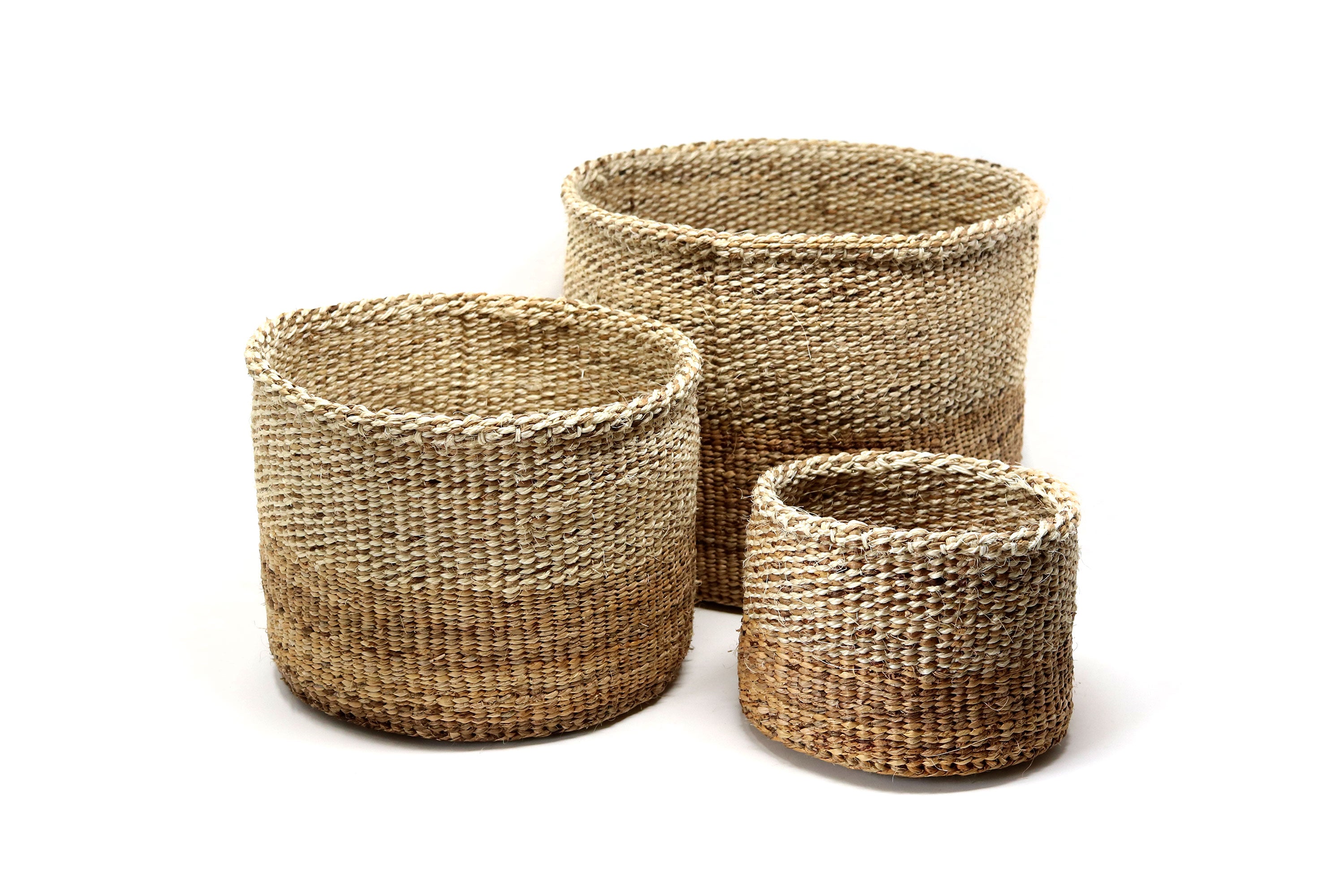 Sisal Basket Set in Camel and Coffee