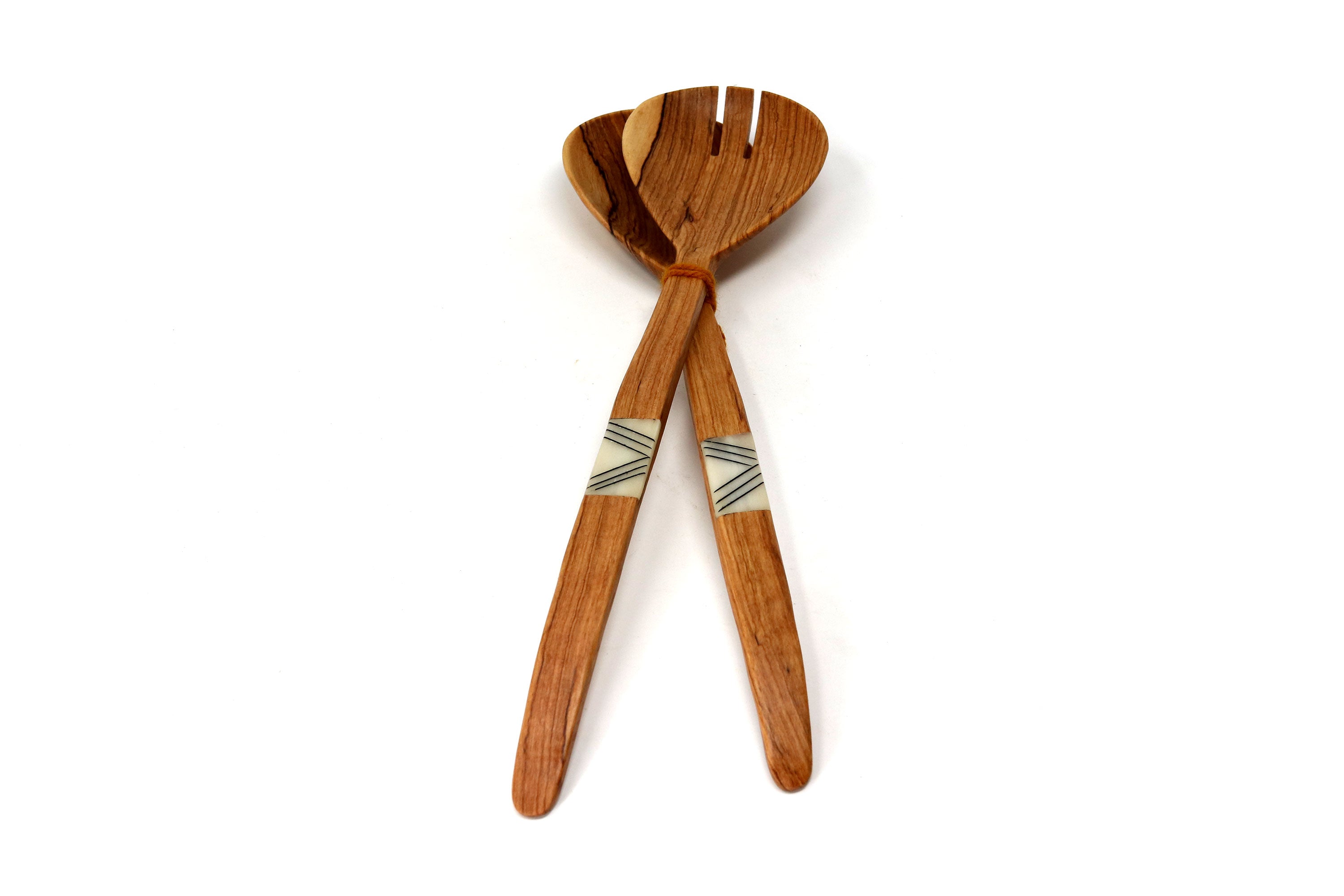 Olive Wood Salad Servers with Bone Inlay in Handle